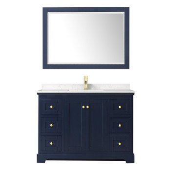 Avery 48 Inch Single Bathroom Vanity In Dark Blue, Carrara Cultured Marble Countertop, Undermount Square Sink, 46 Inch Mirror