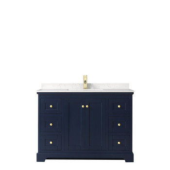 Avery 48 Inch Single Bathroom Vanity In Dark Blue, Carrara Cultured Marble Countertop, Undermount Square Sink, No Mirror
