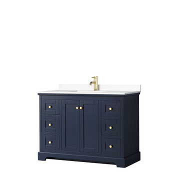 Avery 48 Inch Single Bathroom Vanity In Dark Blue, White Cultured Marble Countertop, Undermount Square Sink, No Mirror