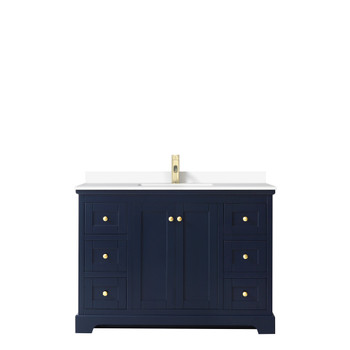 Avery 48 Inch Single Bathroom Vanity In Dark Blue, White Cultured Marble Countertop, Undermount Square Sink, No Mirror