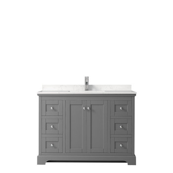 Avery 48 Inch Single Bathroom Vanity In Dark Gray, Carrara Cultured Marble Countertop, Undermount Square Sink, No Mirror