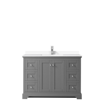 Avery 48 Inch Single Bathroom Vanity In Dark Gray, White Cultured Marble Countertop, Undermount Square Sink, No Mirror