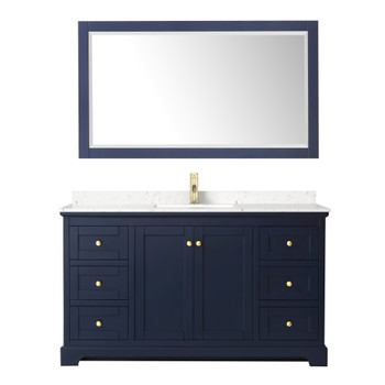 Avery 60 Inch Single Bathroom Vanity In Dark Blue, Carrara Cultured Marble Countertop, Undermount Square Sink, 58 Inch Mirror