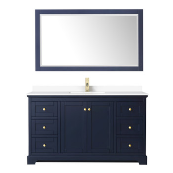 Avery 60 Inch Single Bathroom Vanity In Dark Blue, White Cultured Marble Countertop, Undermount Square Sink, 58 Inch Mirror