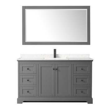 Avery 60 Inch Single Bathroom Vanity In Dark Gray, Carrara Cultured Marble Countertop, Undermount Square Sink, Matte Black Trim, 58 Inch Mirror