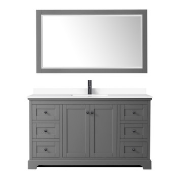 Avery 60 Inch Single Bathroom Vanity In Dark Gray, White Cultured Marble Countertop, Undermount Square Sink, Matte Black Trim, 58 Inch Mirror