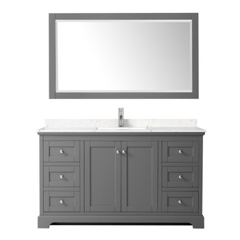 Avery 60 Inch Single Bathroom Vanity In Dark Gray, Carrara Cultured Marble Countertop, Undermount Square Sink, 58 Inch Mirror