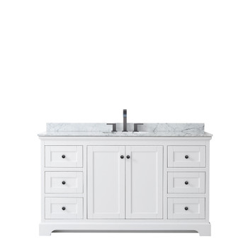 Avery 60 Inch Single Bathroom Vanity In White, White Carrara Marble Countertop, Undermount Oval Sink, Matte Black Trim