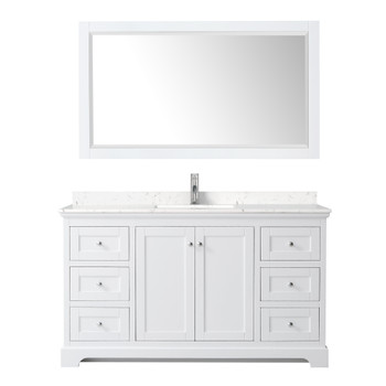 Avery 60 Inch Single Bathroom Vanity In White, Carrara Cultured Marble Countertop, Undermount Square Sink, 58 Inch Mirror