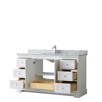 Avery 60 Inch Single Bathroom Vanity In White, White Carrara Marble Countertop, Undermount Square Sink, And No Mirror