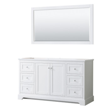 Avery 60 Inch Single Bathroom Vanity In White, No Countertop, No Sink, And 58 Inch Mirror