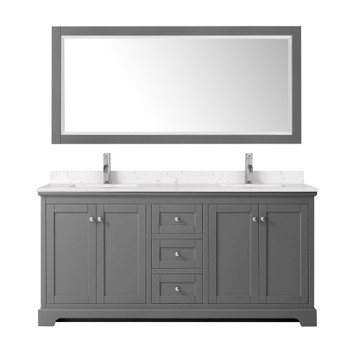 Avery 72 Inch Double Bathroom Vanity In Dark Gray, Carrara Cultured Marble Countertop, Undermount Square Sinks, 70 Inch Mirror