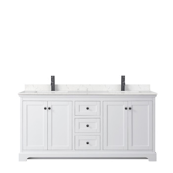 Avery 72 Inch Double Bathroom Vanity In White, Carrara Cultured Marble Countertop, Undermount Square Sinks, Matte Black Trim