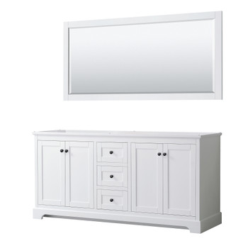 Avery 72 Inch Double Bathroom Vanity In White, No Countertop, No Sinks, Matte Black Trim, 70 Inch Mirror