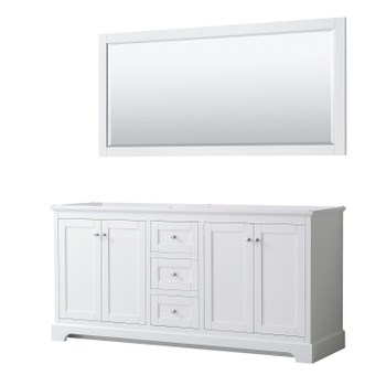 Avery 72 Inch Double Bathroom Vanity In White, No Countertop, No Sinks, And 70 Inch Mirror