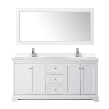 Avery 72 Inch Double Bathroom Vanity In White, White Cultured Marble Countertop, Undermount Square Sinks, 70 Inch Mirror