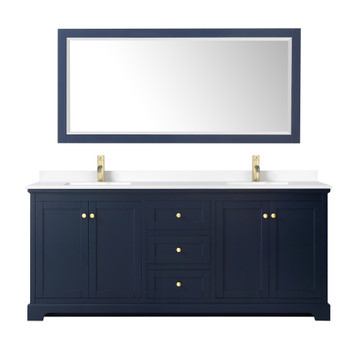 Avery 80 Inch Double Bathroom Vanity In Dark Blue, White Cultured Marble Countertop, Undermount Square Sinks, No Mirror