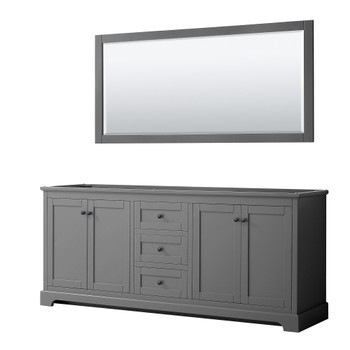 Avery 80 Inch Double Bathroom Vanity In Dark Gray, No Countertop, No Sinks, Matte Black Trim, 70 Inch Mirror