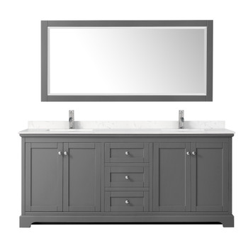 Avery 80 Inch Double Bathroom Vanity In Dark Gray, Carrara Cultured Marble Countertop, Undermount Square Sinks, 70 Inch Mirror