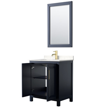 Daria 30 Inch Single Bathroom Vanity In Dark Blue, Carrara Cultured Marble Countertop, Undermount Square Sink, 24 Inch Mirror