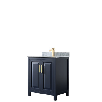 Daria 30 Inch Single Bathroom Vanity In Dark Blue, White Carrara Marble Countertop, Undermount Square Sink, No Mirror