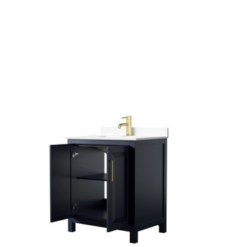 Daria 30 Inch Single Bathroom Vanity In Dark Blue, White Cultured Marble Countertop, Undermount Square Sink, No Mirror