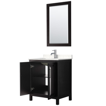 Daria 30 Inch Single Bathroom Vanity In Dark Espresso, Carrara Cultured Marble Countertop, Undermount Square Sink, 24 Inch Mirror