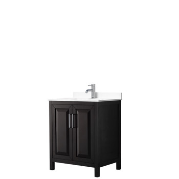 Daria 30 Inch Single Bathroom Vanity In Dark Espresso, White Cultured Marble Countertop, Undermount Square Sink, No Mirror