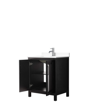 Daria 30 Inch Single Bathroom Vanity In Dark Espresso, White Cultured Marble Countertop, Undermount Square Sink, No Mirror