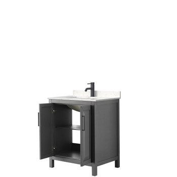 Daria 30 Inch Single Bathroom Vanity In Dark Gray, Carrara Cultured Marble Countertop, Undermount Square Sink, Matte Black Trim