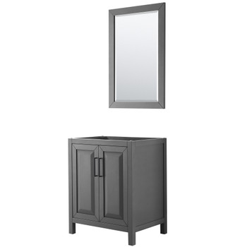 Daria 30 Inch Single Bathroom Vanity In Dark Gray, No Countertop, No Sink, Matte Black Trim, 24 Inch Mirror