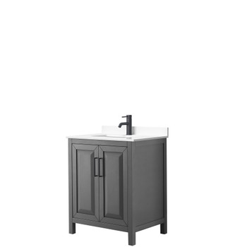 Daria 30 Inch Single Bathroom Vanity In Dark Gray, White Cultured Marble Countertop, Undermount Square Sink, Matte Black Trim