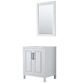 Daria 30 Inch Single Bathroom Vanity In White, No Countertop, No Sink, Matte Black Trim, 24 Inch Mirror
