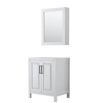 Daria 30 Inch Single Bathroom Vanity In White, No Countertop, No Sink, Matte Black Trim, Medicine Cabinet