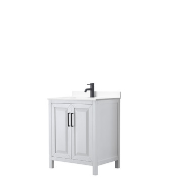 Daria 30 Inch Single Bathroom Vanity In White, White Cultured Marble Countertop, Undermount Square Sink, Matte Black Trim