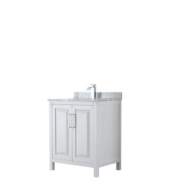 Daria 30 Inch Single Bathroom Vanity In White, White Carrara Marble Countertop, Undermount Square Sink, And No Mirror