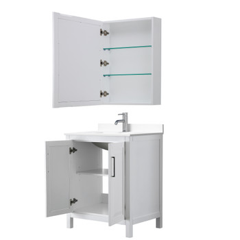 Daria 30 Inch Single Bathroom Vanity In White, White Cultured Marble Countertop, Undermount Square Sink, Medicine Cabinet