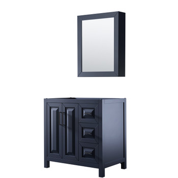 Daria 36 Inch Single Bathroom Vanity In Dark Blue, No Countertop, No Sink, Matte Black Trim, Medicine Cabinet