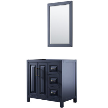 Daria 36 Inch Single Bathroom Vanity In Dark Blue, No Countertop, No Sink, 24 Inch Mirror