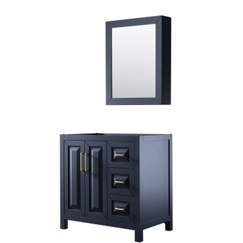 Daria 36 Inch Single Bathroom Vanity In Dark Blue, No Countertop, No Sink, Medicine Cabinet