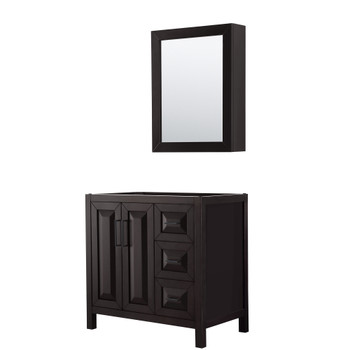 Daria 36 Inch Single Bathroom Vanity In Dark Espresso, No Countertop, No Sink, Matte Black Trim, Medicine Cabinet