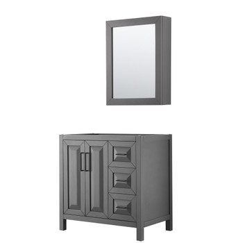 Daria 36 Inch Single Bathroom Vanity In Dark Gray, No Countertop, No Sink, Matte Black Trim, Medicine Cabinet