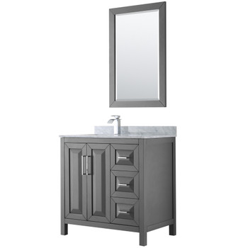 Daria 36 Inch Single Bathroom Vanity In Dark Gray, White Carrara Marble Countertop, Undermount Square Sink, And 24 Inch Mirror