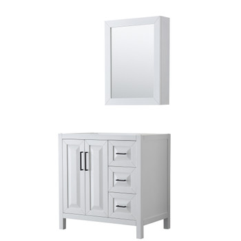 Daria 36 Inch Single Bathroom Vanity In White, No Countertop, No Sink, Matte Black Trim, Medicine Cabinet