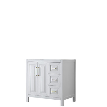 Daria 36 Inch Single Bathroom Vanity In White, No Countertop, No Sink, Brushed Gold Trim