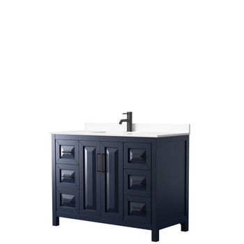 Daria 48 Inch Single Bathroom Vanity In Dark Blue, White Cultured Marble Countertop, Undermount Square Sink, Matte Black Trim