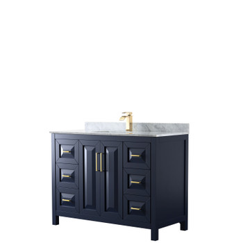 Daria 48 Inch Single Bathroom Vanity In Dark Blue, White Carrara Marble Countertop, Undermount Square Sink, No Mirror