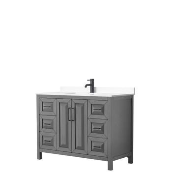 Daria 48 Inch Single Bathroom Vanity In Dark Gray, White Cultured Marble Countertop, Undermount Square Sink, Matte Black Trim