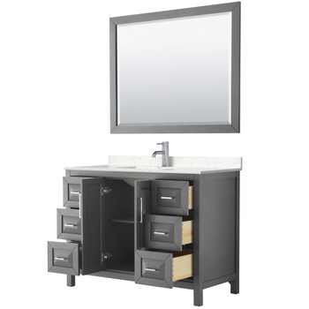 Daria 48 Inch Single Bathroom Vanity In Dark Gray, Carrara Cultured Marble Countertop, Undermount Square Sink, 46 Inch Mirror