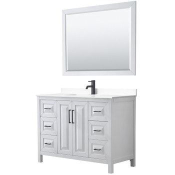 Daria 48 Inch Single Bathroom Vanity In White, White Cultured Marble Countertop, Undermount Square Sink, Matte Black Trim, 46 Inch Mirror